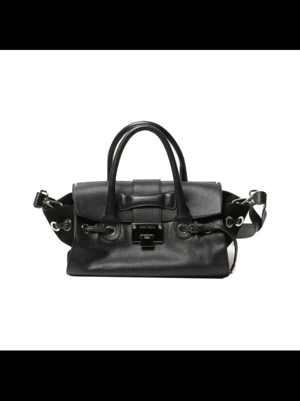 Jimmy Choo Black Pebbled Leather Satchel with Top Handles